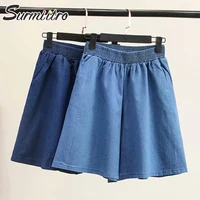 surmiitro 2021 casual summer korean style denim capris women all match short pants high elastic waist loose shorts female