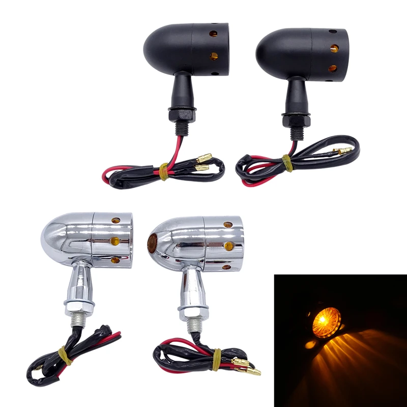 1 пара хромированных черных мотоциклетных светодиодных ретро мигалок с