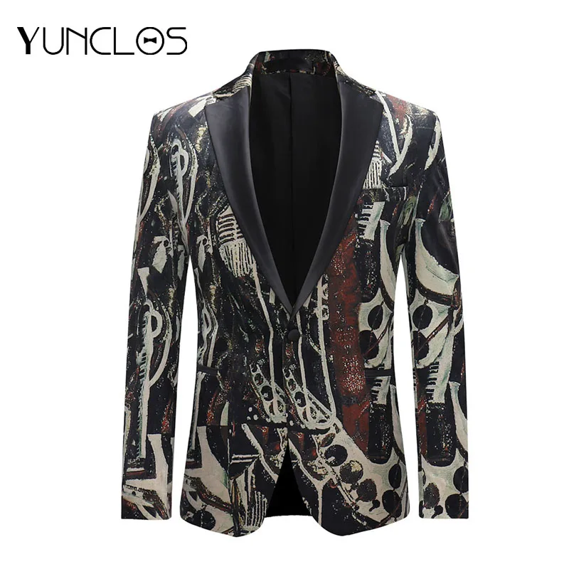 Уникальный мужской пиджак с принтом новинка модный однобортный пуговицами