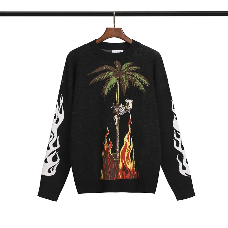 

Round Neck Loose Style Skull Sweater Men 2020 Winter High Street Oversized Men's Sweater Black Grey