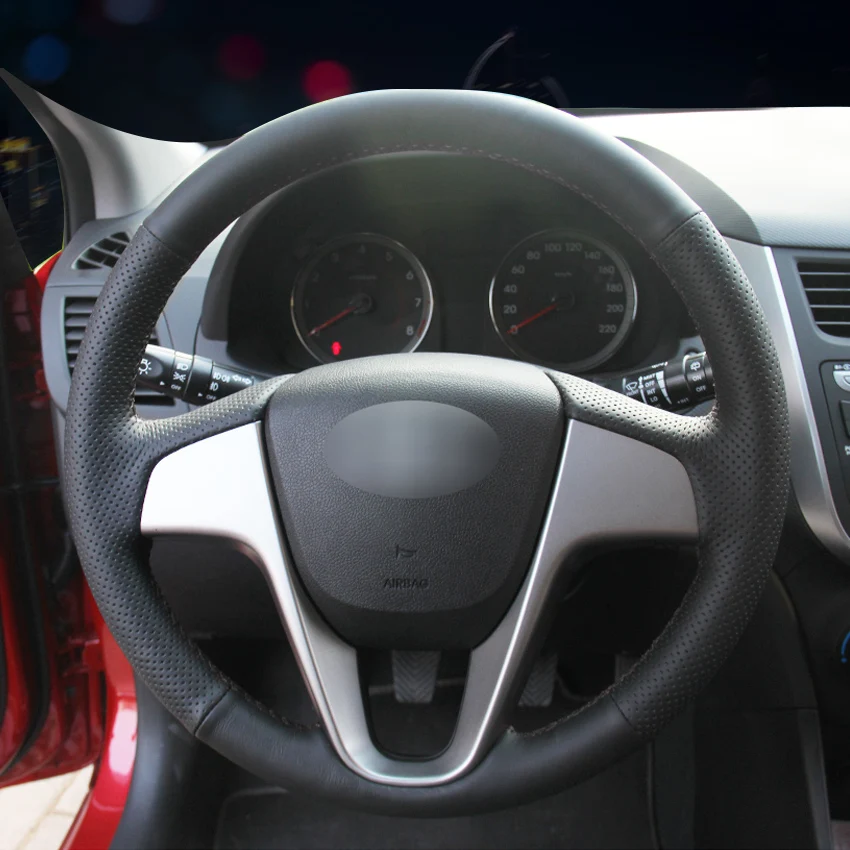 

Искусственная кожа Чехол рулевого колеса автомобиля для Hyundai Solaris Verna i20 2008-2012 акцент/на заказ посвященный рулевого колеса