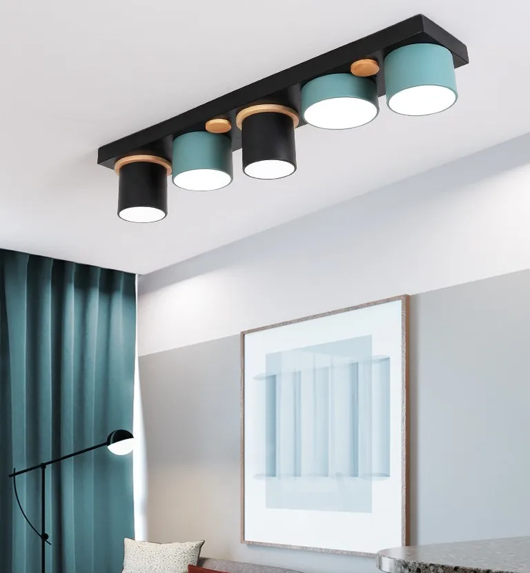 

Nordic Style LED Light Macaroon green Dinning Room 60W Ceiling Lamp Iron Lampshade 80x14.5x15cm Living room Kitchen Light B573