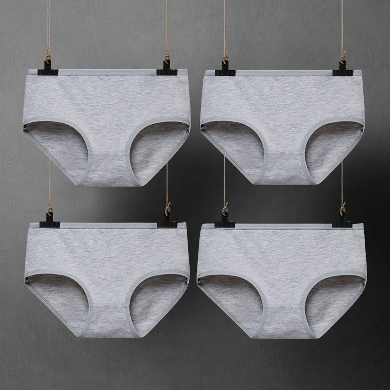 

4 Pcs/pack Cotton Briefs Panties Plus Size Underwear Women Intimates Mid-Rise L XL XXL White Pink Grey Purple Blue Black Sale