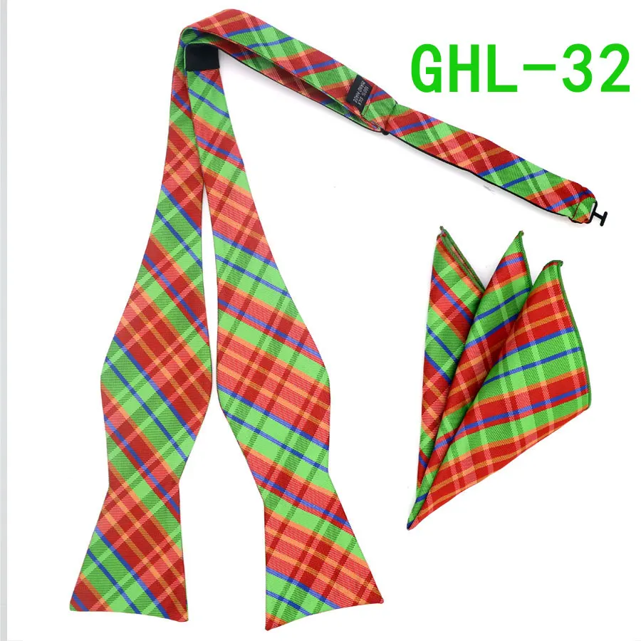 GHL 32 GHL17-36 полосатый шёлковый жаккардовый тканый Для мужчин бабочка самостоятельно регулируемый галстук-бабочка Карманный платок носовой платок костюм для свадебного торжества - Цвет: GHL 32