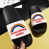 shoes for woman rainbow print cute pattern 2021 indoor slippers non slip slides new comfortable sandals flip flops women shoes