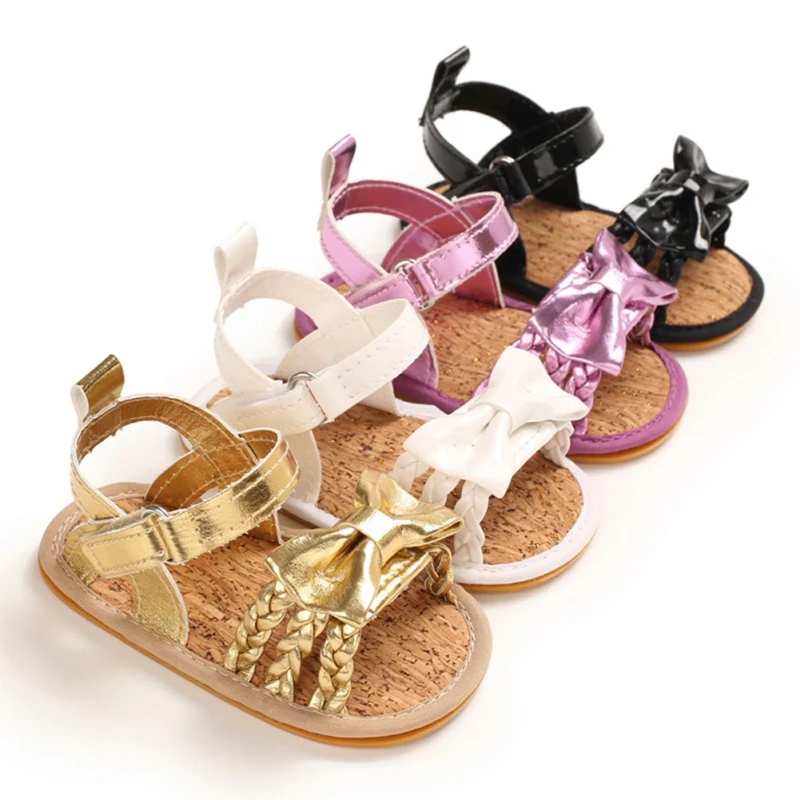 

Toddler Infant Sandals Newborn Princess Girls PU Leather Summer Bowknot Striped Baby Girls Shoe Beach Shoes Gifts 12