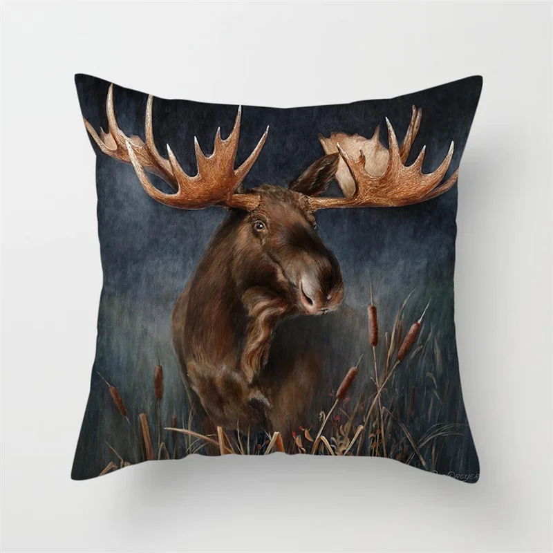 Fuwatacchi Animal Oil Painting Cushion Cover Dog Panda Horse Deer Tiger Chicken Pillow for Home Chair Decor Pillowcases | Дом и сад