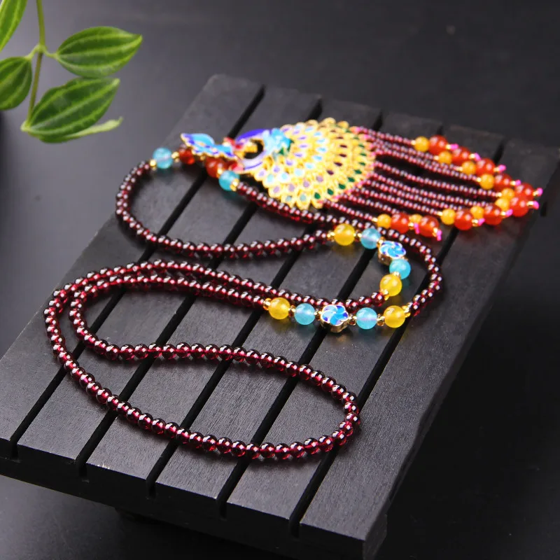 Цепочка для свитера с гранатом модное длинное ожерелье натуральным кристаллом