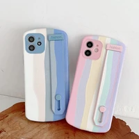 rainbow color wrist strap stripe phone case for iphone 11 12 pro max xs xr 11pro 12mini se 2020 7 8 plus x silicone cover coque