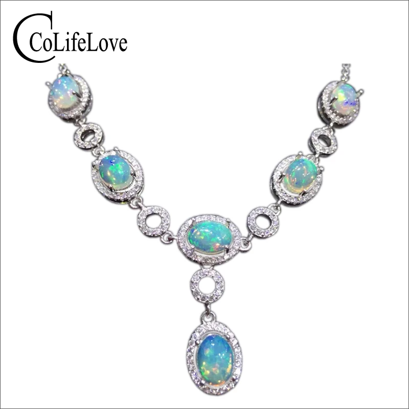 Суперроскошное женское ожерелье из серебра 925 пробы с натуральным австралийским