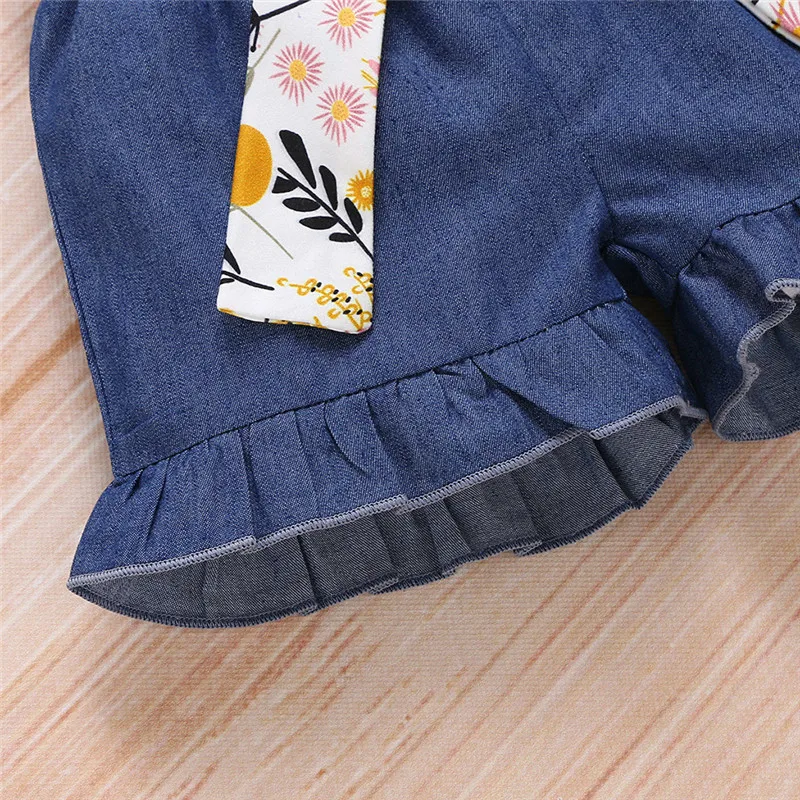 

2020 2PCS Toddler Kids Baby Girl Clothes Sets Fly Sleeve Floral Print Tops+Denim Shorts Outfits newborn clothes Dropship