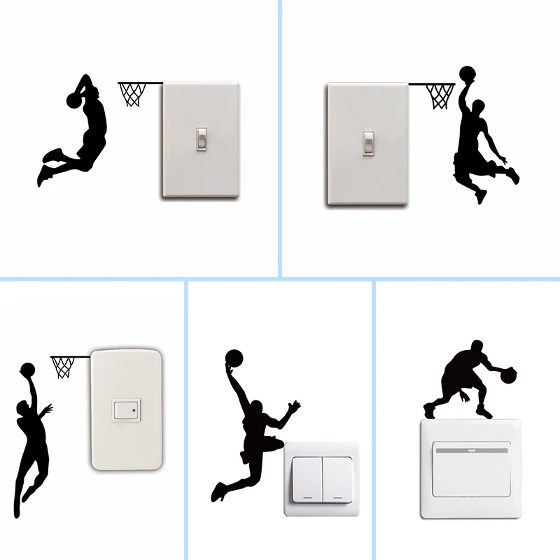 Баскетбольный игрок бросок сверху силуэт светильник переключатель наклейка