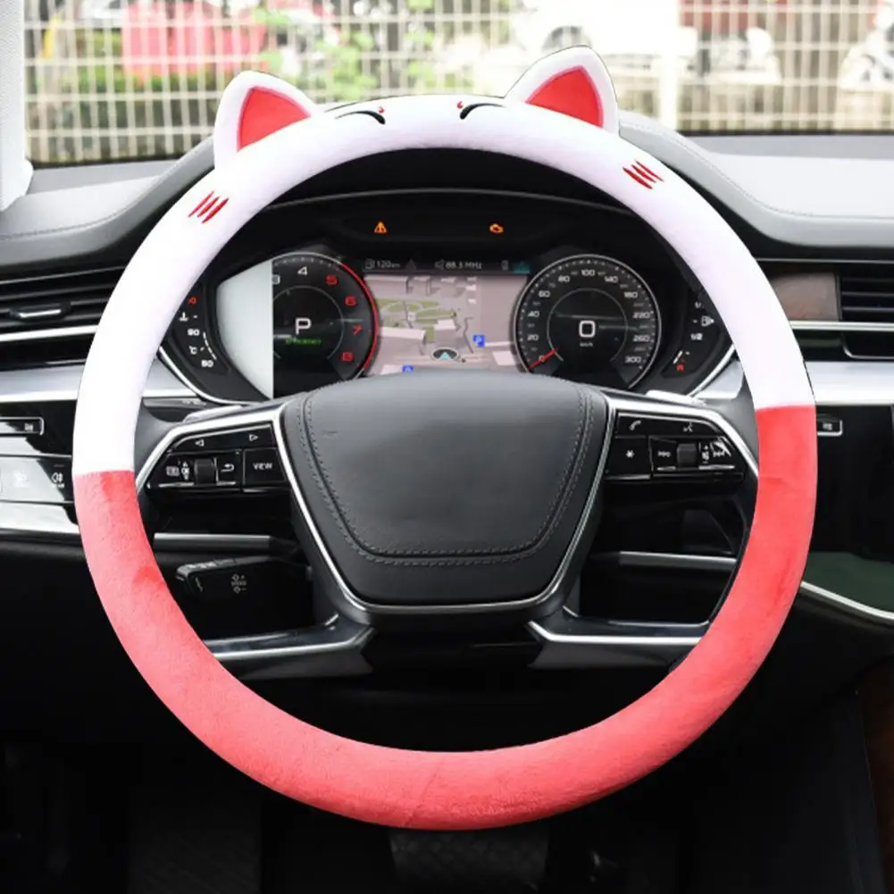 

Steering Wheel Cover 38cm Plush Anti-slip Cute Cartoon Fortune Lucky Cat Car Steering Protector for Vehicle