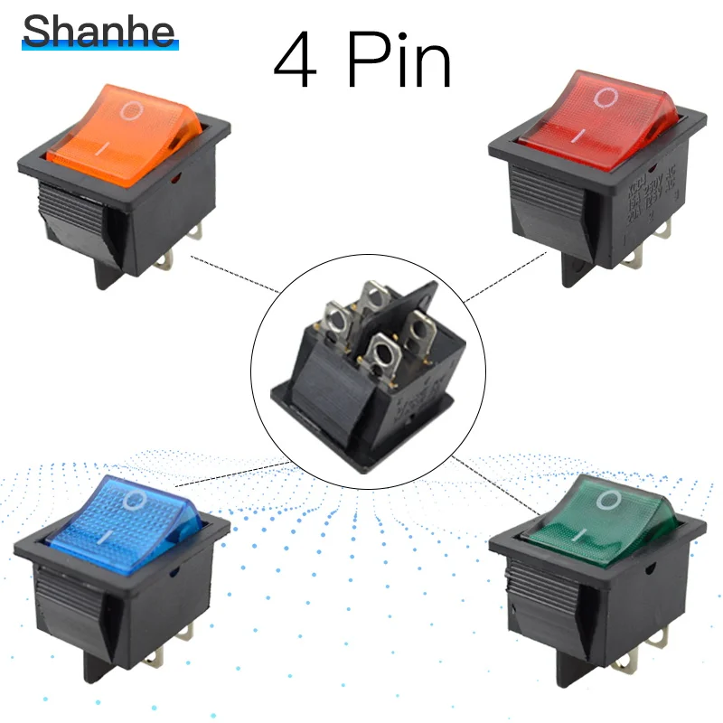 Красный, зеленый, желтый, синий светильник с подсветкой 4 Pin DPST переключатель включения/выключения
