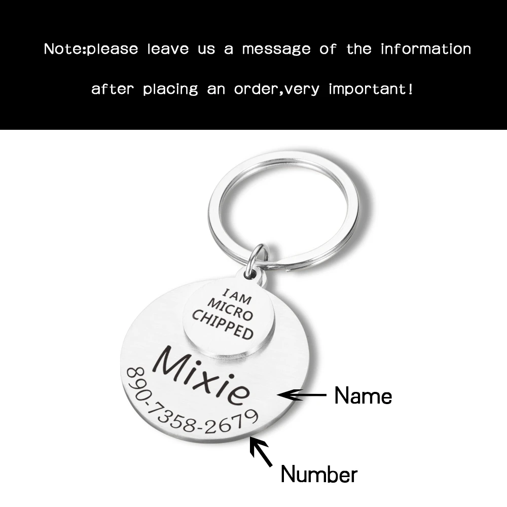 Personalized Dog Cat ID Tag I Am Microchipped Name Number Stainless Steel Pet Id Collar Laser Engraving | Дом и сад
