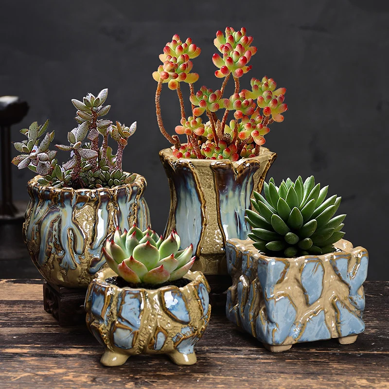 

Fleshy Small Flowerpot Ceramic Large Diameter Stoneware Creative Pottery Vase Personality Old Pile Decorative Plant pots