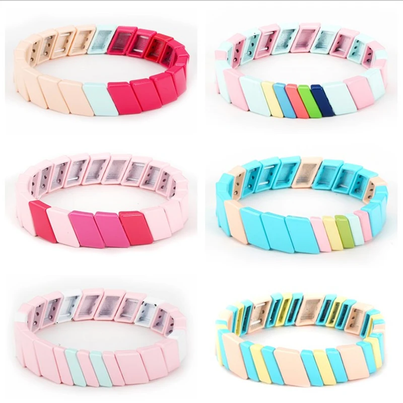 Эмалированный браслет Tila в виде плитки украшенный бисером Набор радужных