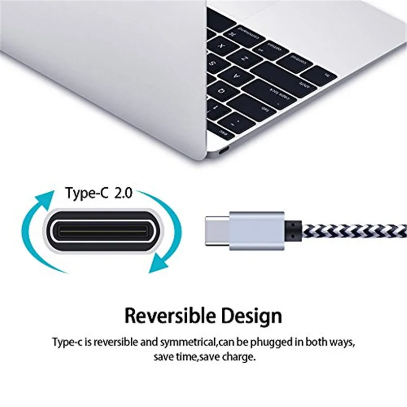 Кабель USB Type-C 1 м 2 3 Нейлоновый для синхронизации данных зарядное устройство Xiaomi