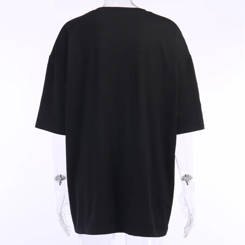 

2021 Vintage Oversized T-shirts Gothic Swith Print Loose Women Black Top T-shirt Streetwear Casual O-neck Punk Long Tops