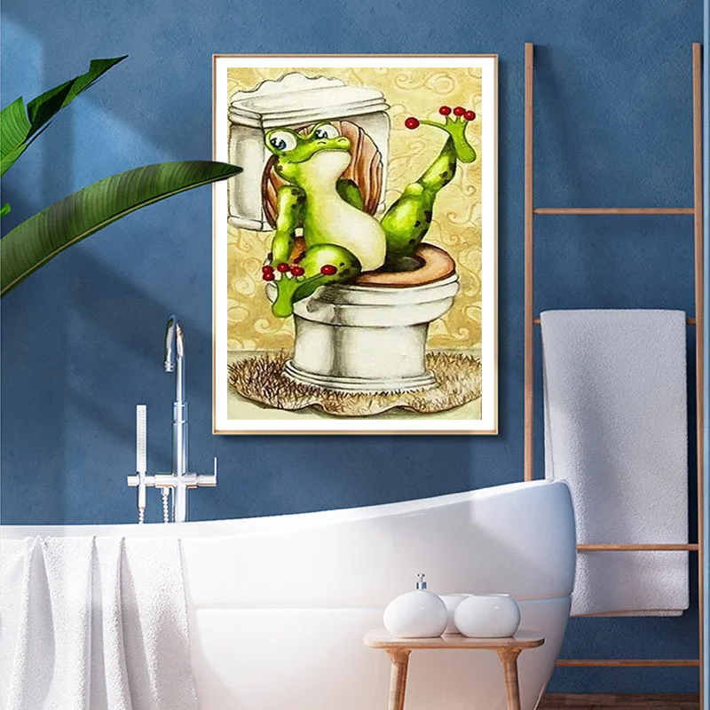 

Full Drilling DIY Diamond Painting 5D Frog Diamond Embroidery Cartoon Paint With Diamond Picture Toilet Bathroom Decor
