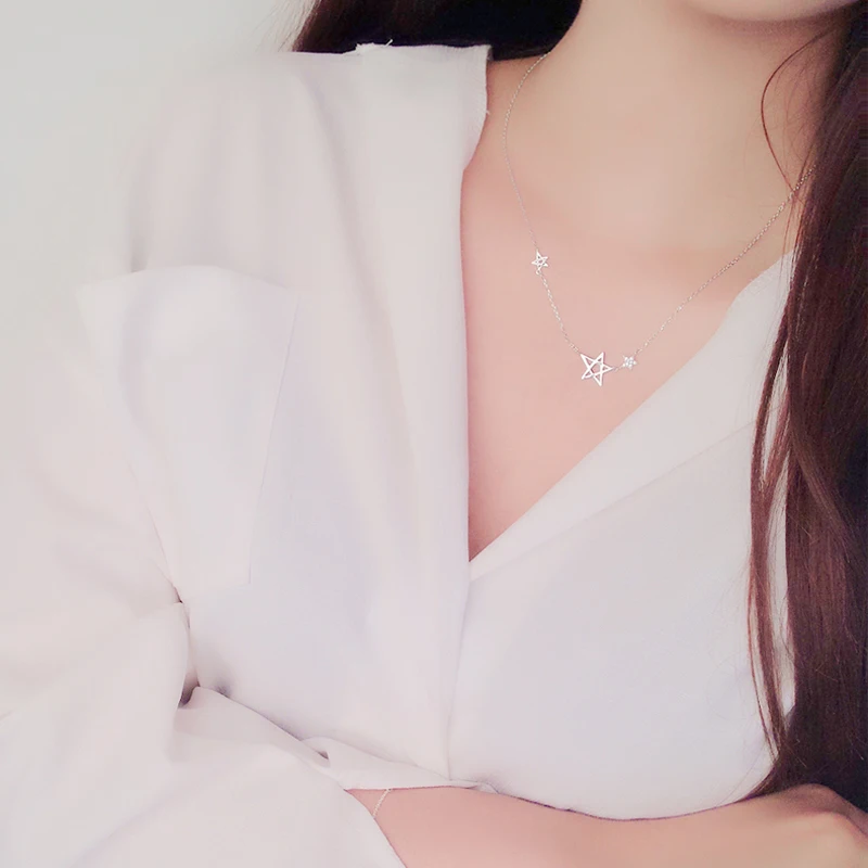 Ожерелье из серебра 925 пробы с блестящей звездой циркония кулон простая