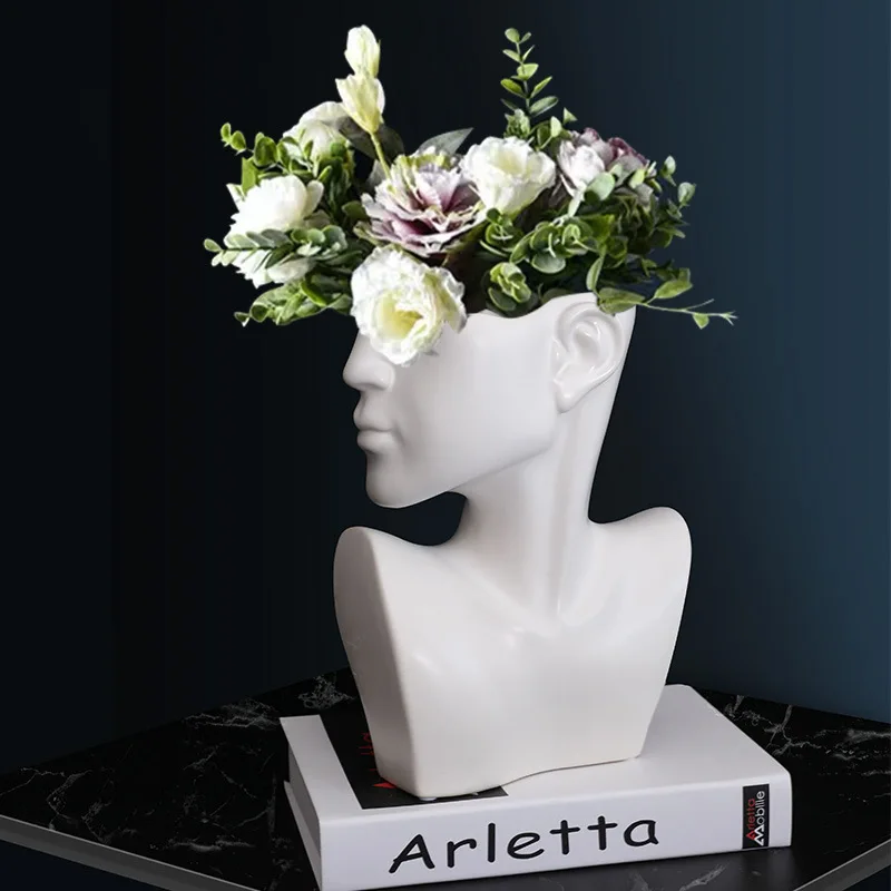 

Ceramic Human Head Vase Abstract Half Body Flower Pot Modern Home Decoration Accessories Desk Office Interial Decor