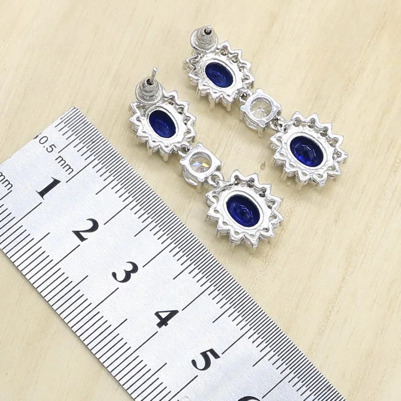 Свадебные ювелирные наборы серебряного цвета для женщин синее полудрагоценное