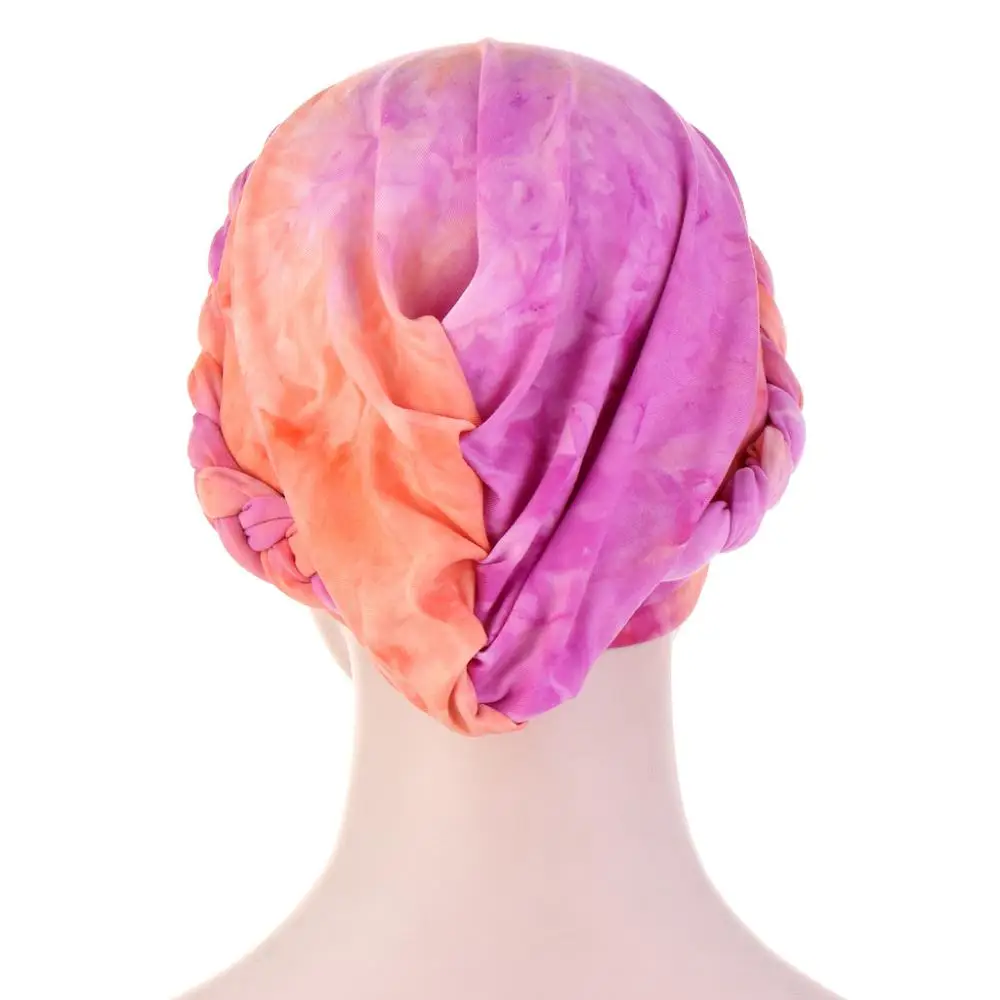 

New Women Cross Tie-dyed Silky Braid Turban Hat Headscarf Cancer Chemo Beanie Cap Headwear Headwrap Hair Accessories
