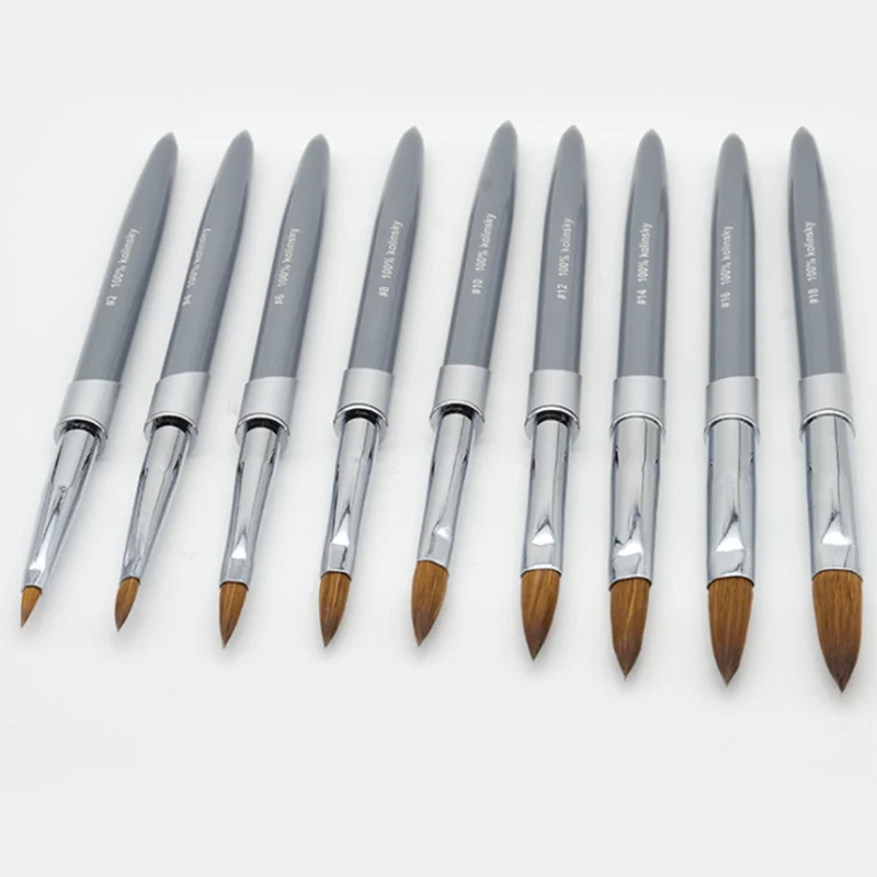 20PCS Nail Art Brush Tools Acrylic Handle Alloy Tube UV Gel Builder Painting Drawing Brushes Pens Cuticle Pusher Tool Gray