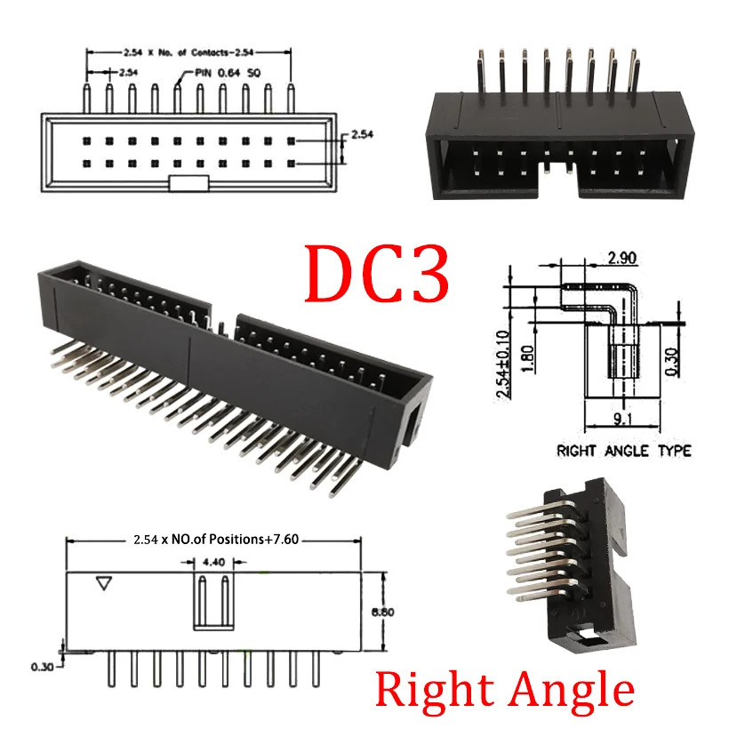 50Pcs DC3 Male IDC Box Headers 2.54mm Pitch ISP JTAG Socket Connector 8/10/14/16/20/26/30/34/40/50 Pin Right Angle Double-spaced - купить по
