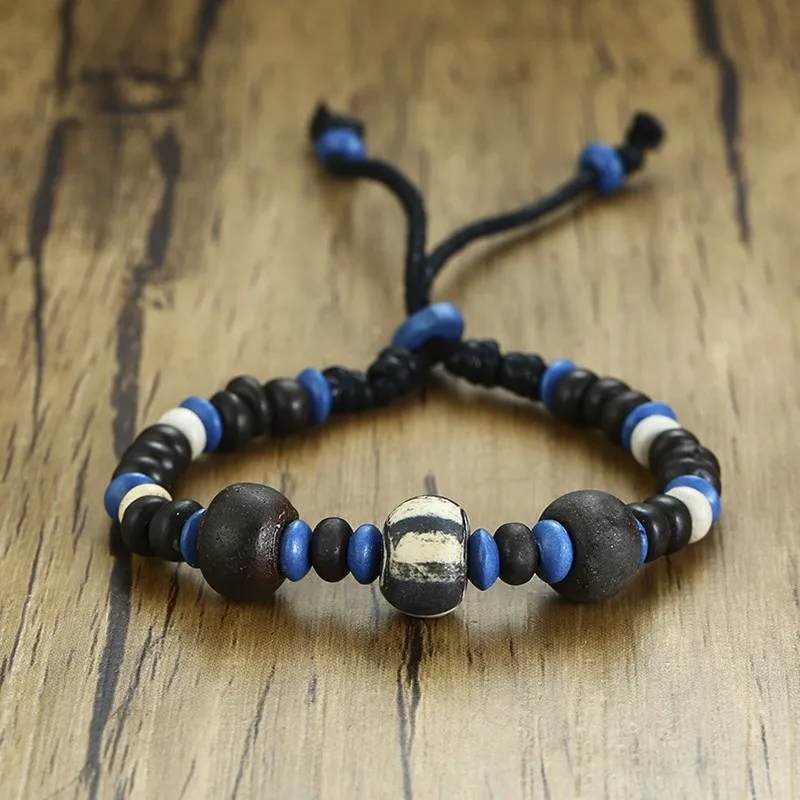 Модные синие мужские и женские ювелирные изделия из натурального камня браслет деревянных бусин с