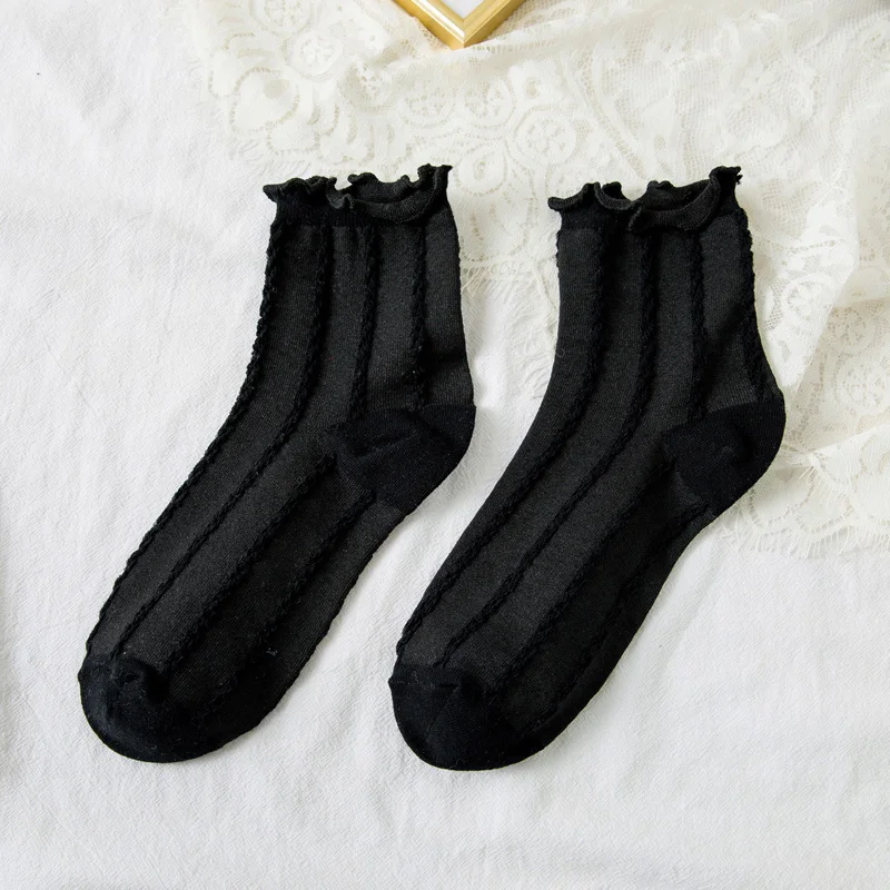 

New Fashion Women Socks Spring Autumn Kawaii Socks with Lotus Leaf Edge Funny Korean Socks Student Cotton Striped Socks Girls
