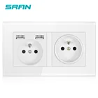 Настенная французская розетка SRAN с заземлением, 16 А, электрическая розетка с выходной полосой usb 146, панель из кристалла, семейный отель