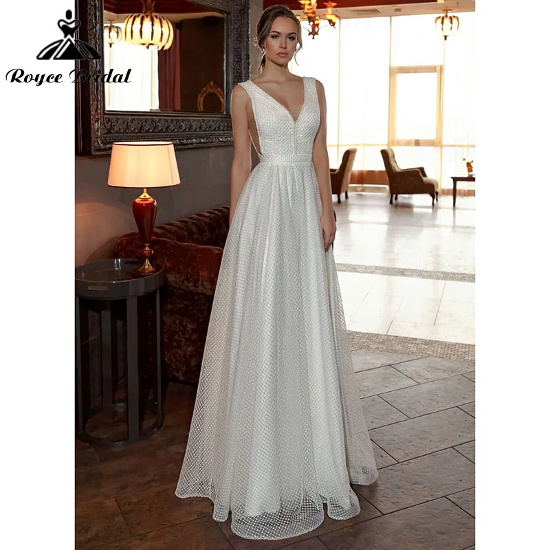 

Винтажное свадебное платье в стиле бохо с открытой спиной и V-образным вырезом, без рукавов, в пол, женское платье невесты 2022 Roycebridal