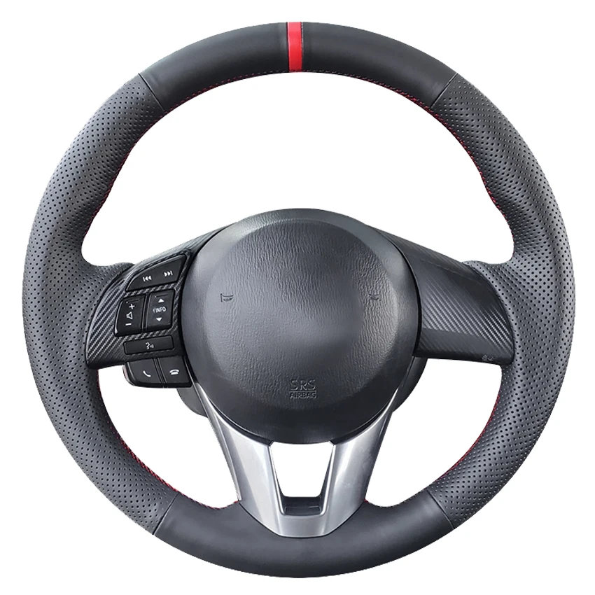 

Black Genuine Leather Car Steering Wheel Cover For Mazda 3 Axela Mazda 6 Atenza Mazda 2 CX-3 CX-5 Scion iA Toyota Yaris iA