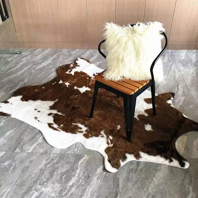 2022 Large Size Soft Faux Fur Leather Cow Carpet for Home Living Room Decor Imitation Zebra / Deer Animals Skin Area Rugs
