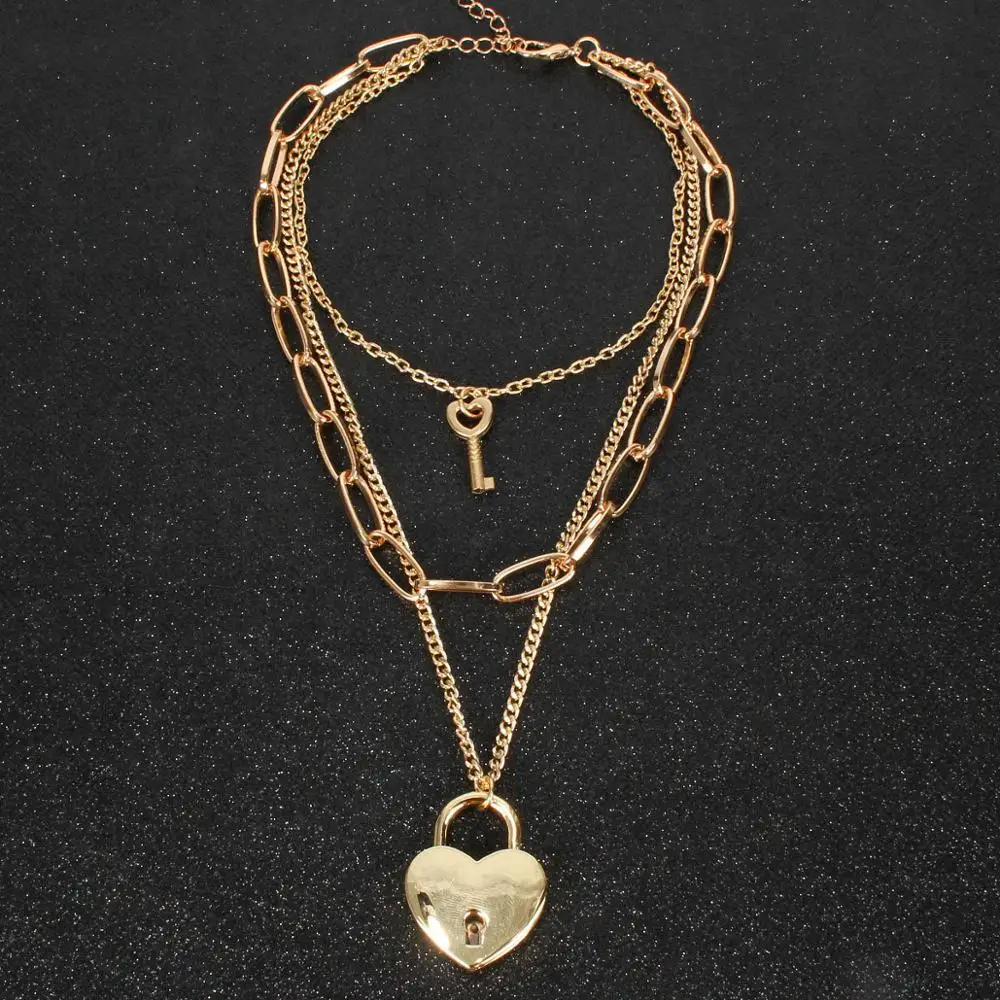 Мульти Слои ключ блокировки для влюбленных подвеска Чокер ожерелье в стиле панк