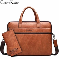 celinv koilm mens briefcase bags for 14 laptop business bag 2pcs set handbags high quality leather office shoulder bags tote