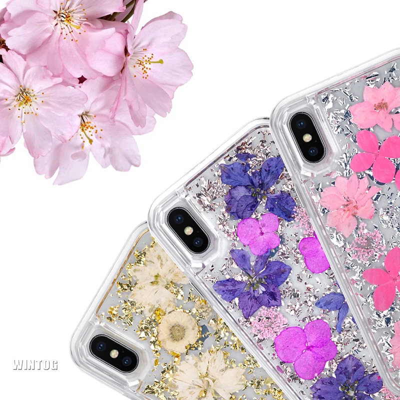 100 шт защитный чехол с настоящим сухим цветком для iPhone X XR Xs Max 6 7 8 Plus TPU PC задняя