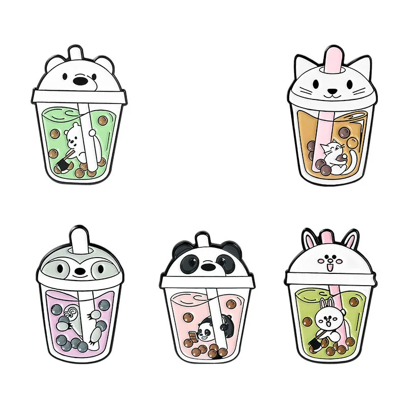 Эмалированные булавки в форме пузырьков чая с животными милые аксессуары для