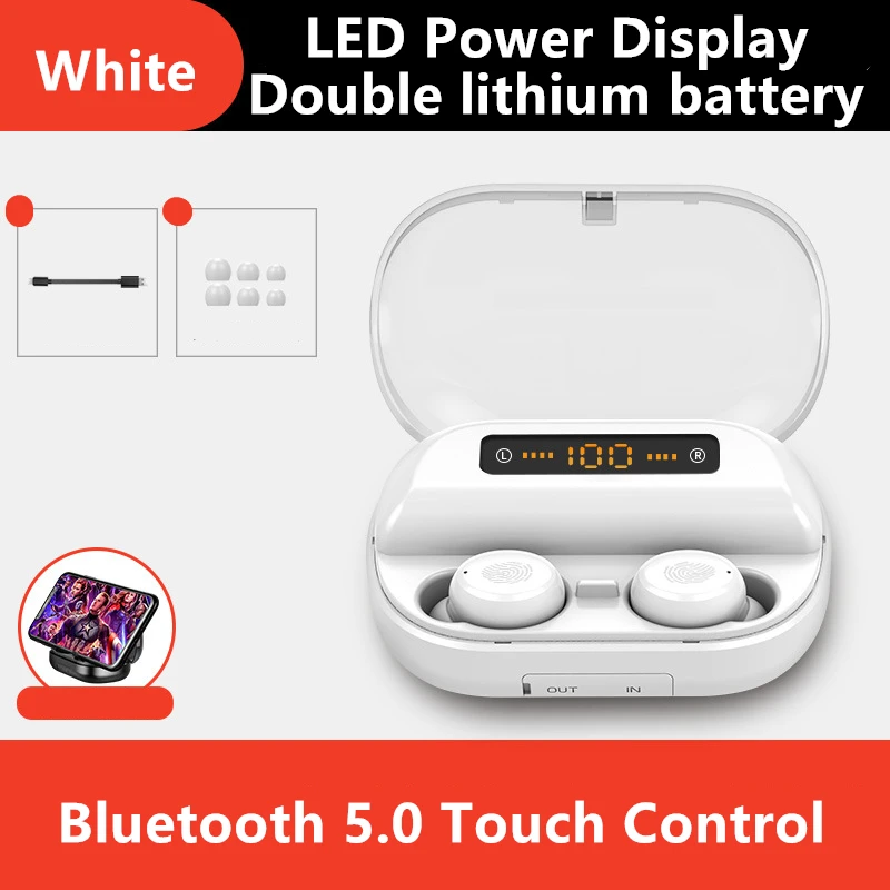 TWS 2400 мАч IPX7 беспроводной Bluetooth 5,0 CVC 8,0 шумоподавление наушники HD микрофон светодиодный дисплей с сенсорным управлением - Цвет: B