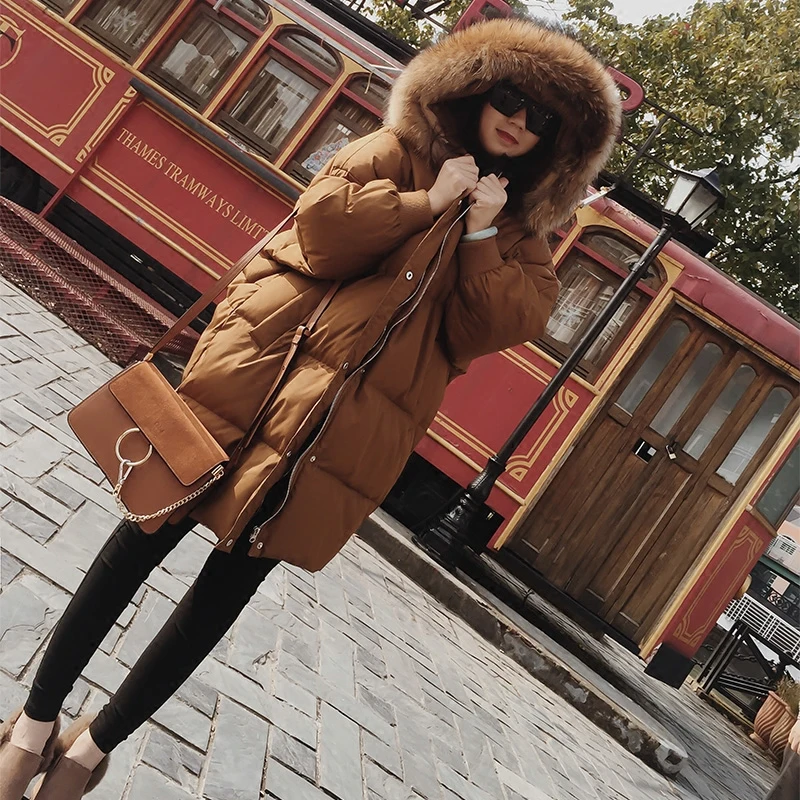 Большой натуральный енот собака меховой воротник с капюшоном белый утиный пух