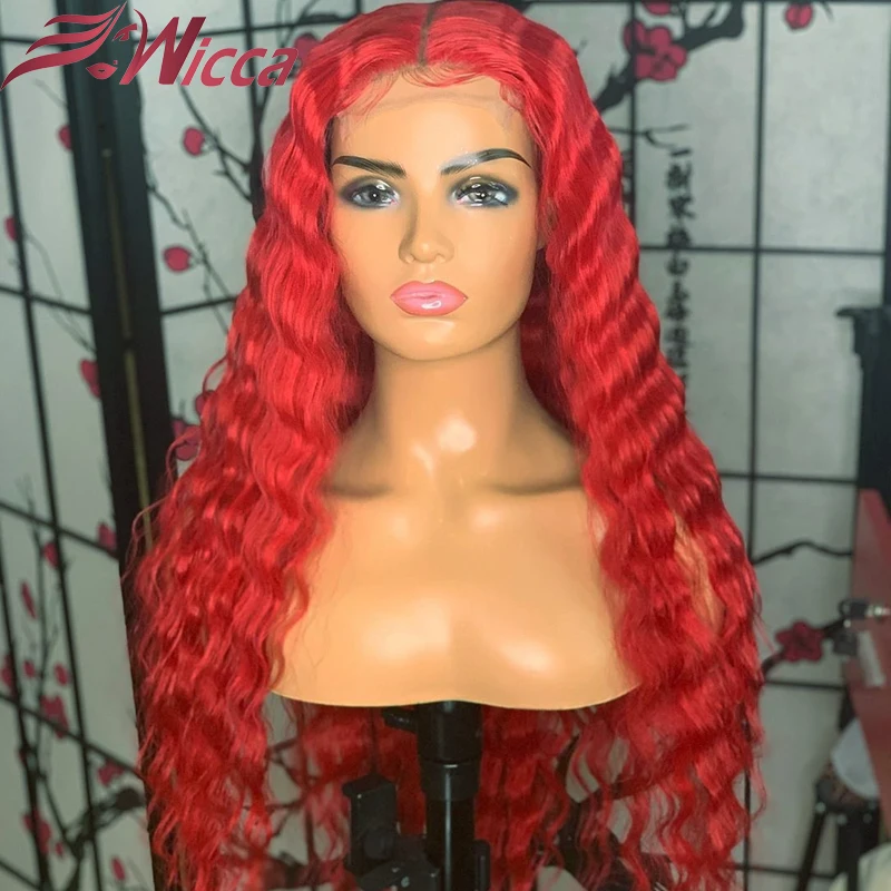 

Red Wigs Deep Wave Brazilian Lace Frontal Wig Colored Red Lace Front Human Hair Wigs For Women 180% Pre Plucked Remy Lace Wigs