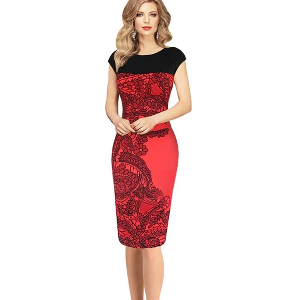 Новинка 2016 летнее модное женское облегающее платье Красное Облегающее Деловое