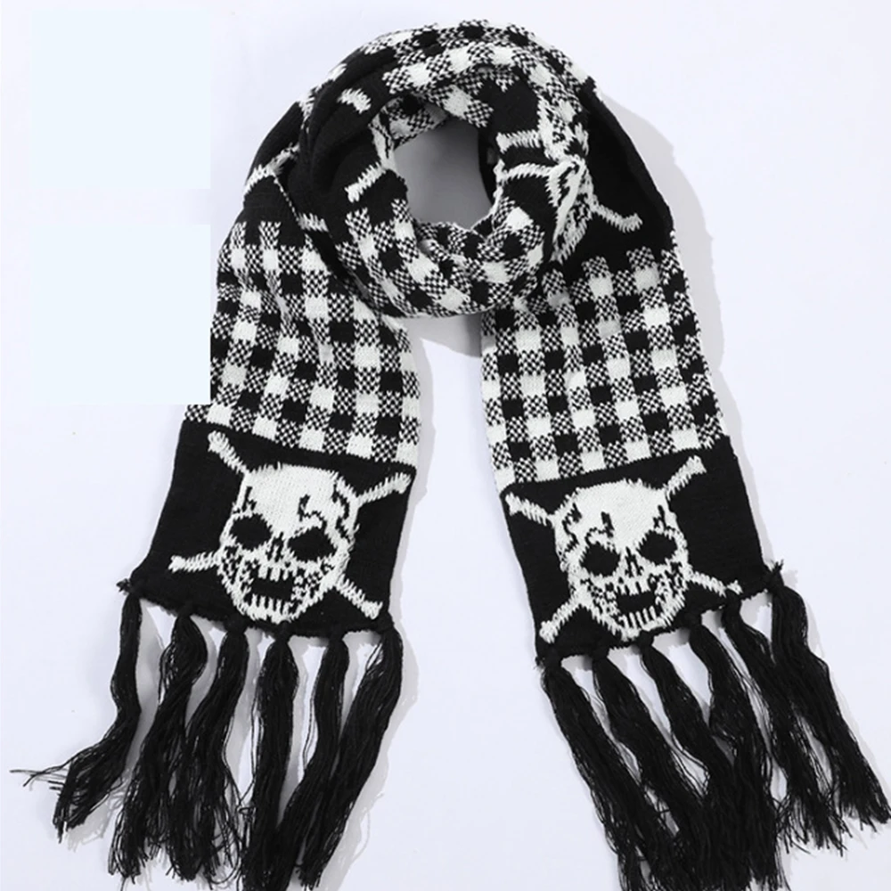 Зимний женский вязаный шарф-череп роскошный шарф-скелет с бахромой мужской