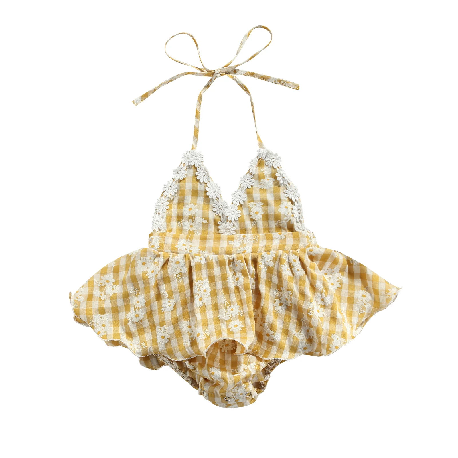 

Детское боди с цветочным принтом и лямкой на шее