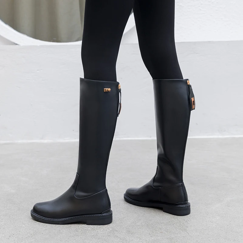 

Cow leather Female Boots metal Buckle low Heels Night Club Shoes Woman Winter autumn Long Women Knee High Boots