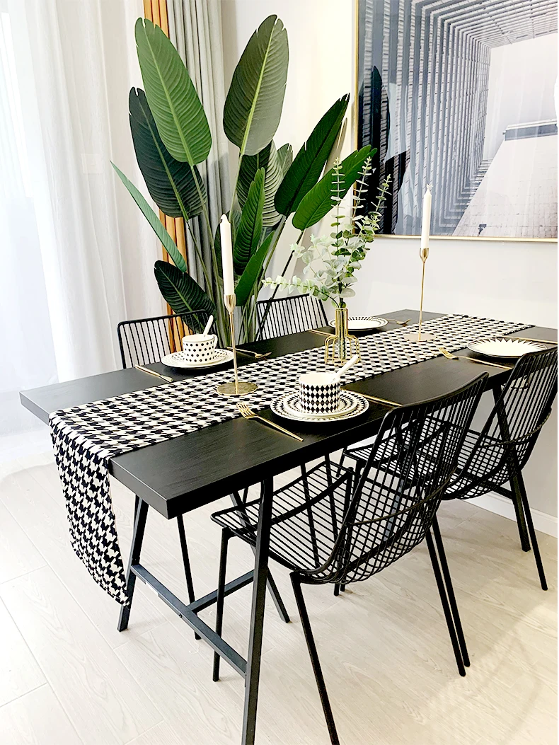 Классический светлый роскошный скатерть-дорожка с рисунком "Псиный зуб" для домашнего оформления столовойтелевизионный коврик для кофейного места.