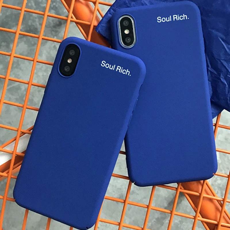 Simple Letter Scrub Blue Phone Case for iPhone 6 6s 7 8 Plus X Xs XR Max Hard PC Back Cover |