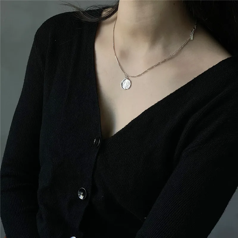 

POFUNUO Real 925 Sterling Silver Creative Geometric Special-shaped Charm Necklace Simplicity Chic Weave Chain Chokers Necklaces